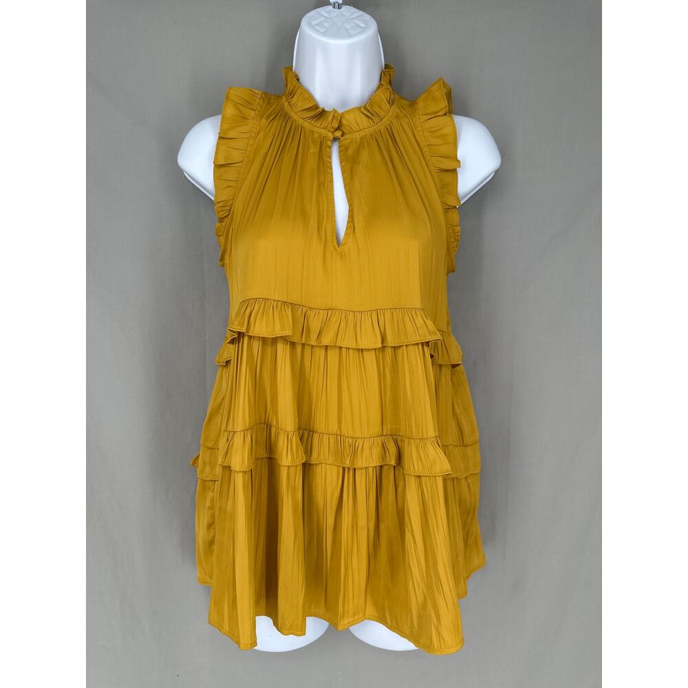 Anthropologie Top Womens XXSP Yellow Flowy Satin Ruffle Boho Cottagecore